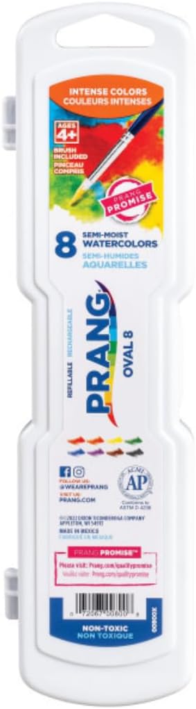 Prang Semi-Moist Watercolors 8-Color Refillable Oval Pan Set with Size 6 Paintbrush, Pack of 6