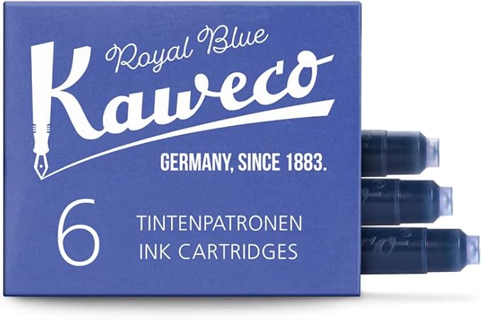 Kaweco Fountain Pen Ink Cartridges Royal Blue Pack of 6 | Premium Ink with Short Standard Cartridges in Blue | Vegan Cruelty Free Water Soluble Calligraphy Lettering Writing