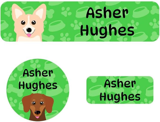 Name Bubbles - Kids Custom Name Labels for Daycare, School, Camp (102 Labels) - Personalized Waterproof Name Stickers for Clothes Tags, Lunch Boxes, Water Bottles, & School Supplies (Dogs)