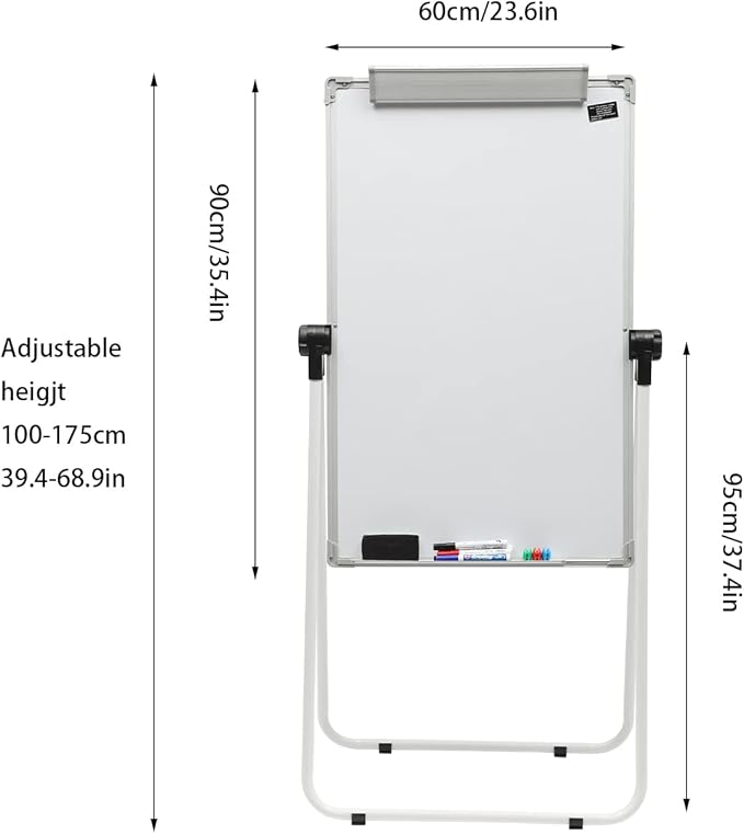 Standing Whiteboard, 36'' x 24'' Double Sided Portable Magnetic White Board with Stand, Height Adjustable White Board Easel for Classroom, Home & Office