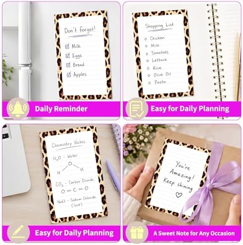 Lined Sticky Notes 4x6 in, 2 Pack Large Cute Notepads with Lines Self-Stick Note Pad, Funny Memo Pads Strong Adhesive for Office, Home Luxury Brown Leopard