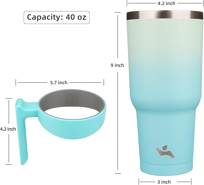 Konokyo 40 oz Tumbler with Handle and 2 Straw 2 Lid, Insulated Water Bottle Stainless Steel Vacuum Cup Reusable Travel Mug, Mint