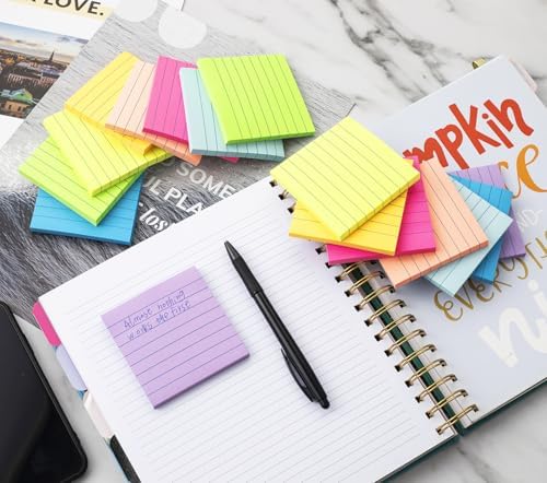 (16 Pack) Lined Sticky Notes 3x3 in Ruled Stickies,Bright Colors