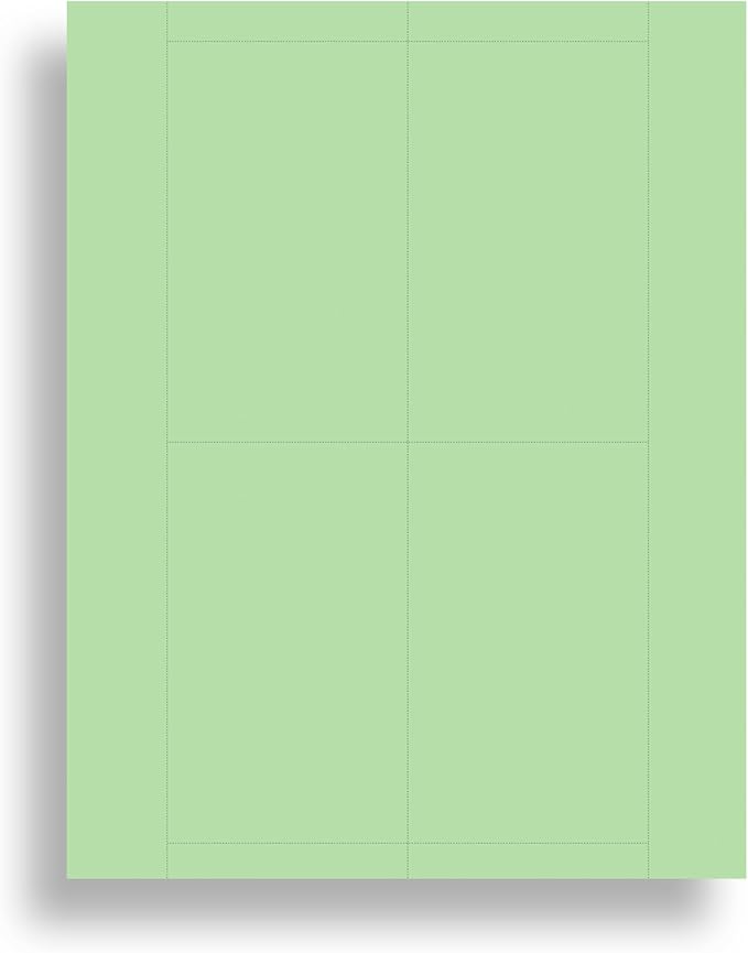 Plain Green Printable Index Cards 3x5 - Index Card Sheets for Inkjet & Laser Printers - Perforated cards 4 per page - 25 Sheets / 100 Index Cards
