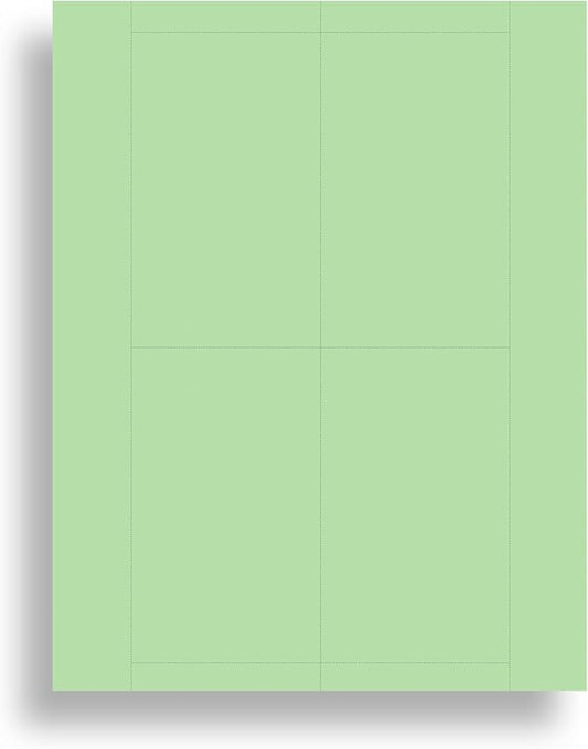 Plain Green Printable Index Cards 3x5 - Index Card Sheets for Inkjet & Laser Printers - Perforated cards 4 per page - 25 Sheets / 100 Index Cards