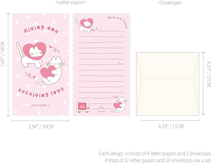 Monolike Storytown Azzle Series.1 Mini Letter Paper and Envelopes Set - 8Type, 32 Letter Paper + 16 Envelopes