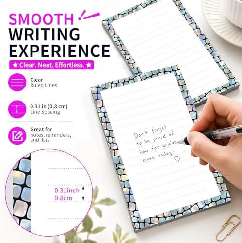 Lined Sticky Notes 4x6 in, 2 Pack Large Cute Notepads with Lines Self-Stick Note Pad, Funny Memo Pads Strong Adhesive for Office, Home Colorful Plaid