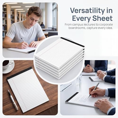 6 Pack Small Legal Pads 5x8 College Ruled White Note Pads 5x8 Writing Pads
