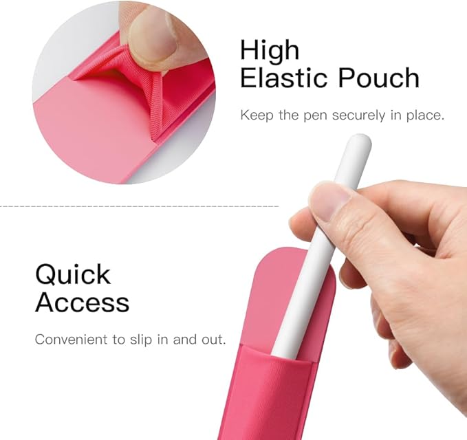 MoKo Pencil Holder Sticker Fit Apple Pencil Pro,Apple Pencil (USB-C),Apple Pencil 1st/2nd Generation,Elastic Pencil Pocket Pouch Adhesive Sleeve Attached to iPad Case for Stylus Pens, Watermelon Red