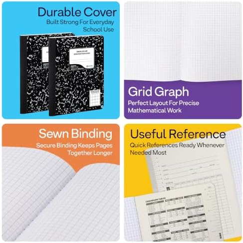 Enday Graph Paper Composition Notebook (6 Pack) 100 Sheets.