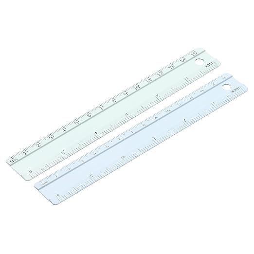 PATIKIL Metal Ruler 6 Inch/15cm, 2 Pcs Aluminum Straight Edge Ruler, Dual Scale Measuring Tool with Inch/Centimeter Scales & Hole for Math Office Drawing Engineering Home, Green/Blue
