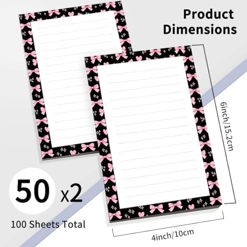 2 Pack Lined Sticky Notes 4x6 in, Cute Self-Stick Notepads with Lines, Large Memo Pads Strong Adhesive for Office, Home Pink Cute Bowties