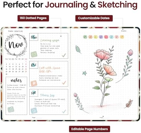 Taja Pretty Journal for Women, 5.7" x 8.3" Dotted Notebook for Journaling