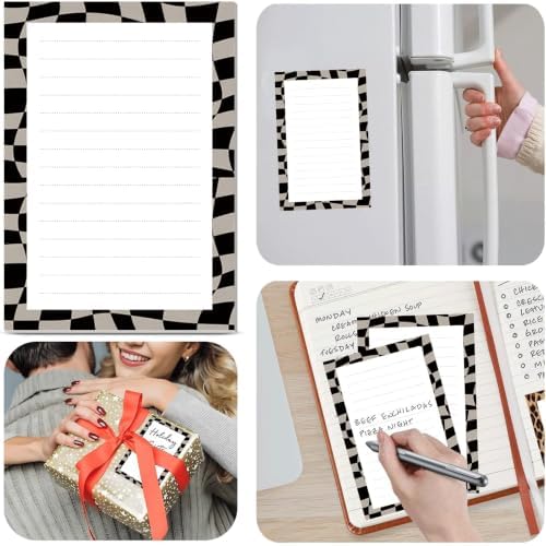 2 Pack Lined Sticky Notes 4x6 in, Cute Self-Stick Notepads with Lines, Large Memo Pads Strong Adhesive for Office, Home Black Grey Plaid