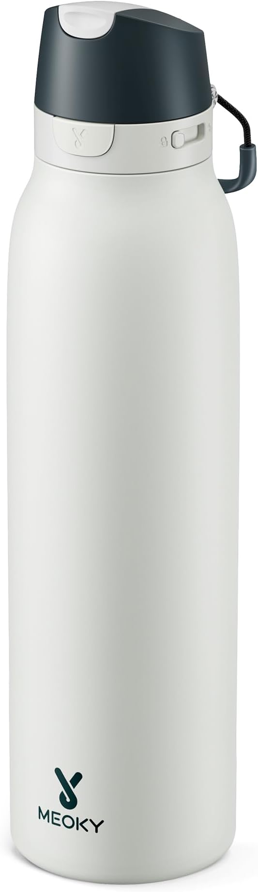 Meoky 24 oz Travel Water Bottle Stainless Steel: 2-in-1 Locking Lid, Frost | Leak Proof, Straw and Spout, 24 Hours Cold, Top Handle, BPA Free, Slim Insulated Water Bottle for Car Ourdoor