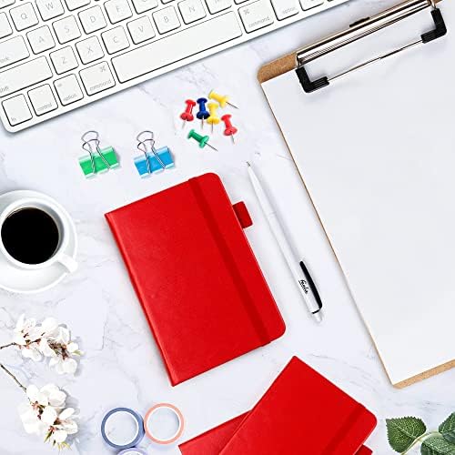 feela 3 Pack Pocket Notebook Journals with 3 Black Pens, A6 Mini Cute Small Journal Notebook Bulk Hardcover College Ruled Notepad with Pen Holder for Office School Supplies, 3.5”x 5.5”, Red