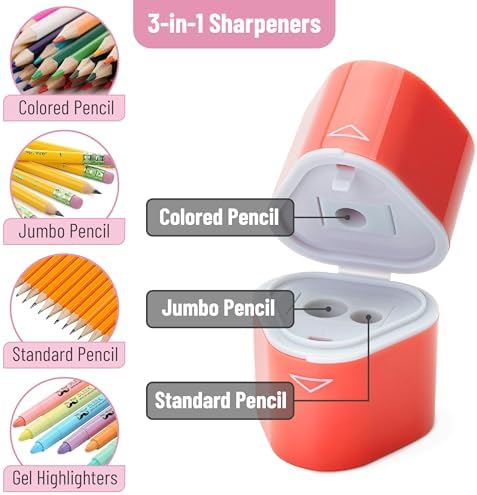 Mr. Pen- Pencil Sharpeners Manual, 3 Pack, 3 Holes, Colorful