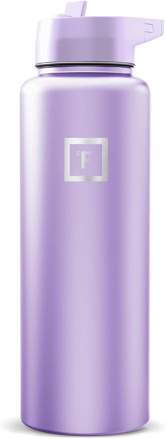 IRON °FLASK 40 oz Wide Mouth Water Bottle with Straw | Insulated Stainless Steel Sports Water Bottle with Leakproof Straw Lid - BPA Free, Cold 24 Hrs, Sweat Free (Lavender)