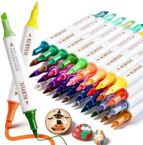 72 Colors Acrylic Paint Markers, 36 Pack Dual Tip Chisel & Fine Permanent Art Paint Pens Set, Coloring Markers for Adult Book Drawing, Rock, Stone, Fabric, Art Supplies Marker Kit for Illustration DIY