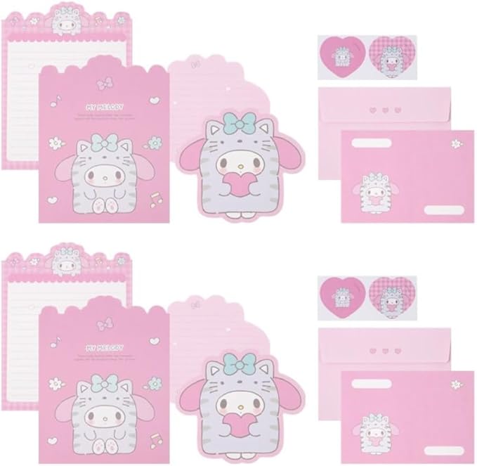 Generic Cute Stationery Writing Paper and Envelopes Set, 8 Letter Papers, 4 Envelopes, and 4 Stickers Included (Melody)