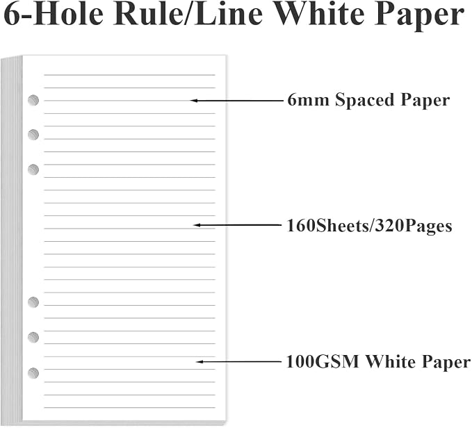 (2-Pack) A6 Lined Paper Refills for Filofax Personal Binder Planner - 160 Sheets/320 Pages Paper with 5 Colorful Binder Dividers, 3.75" x 6.75"