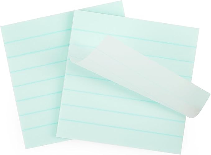 Transparent Lined Sticky Notes- 3x3 Inches, 100 Sheets, Self-Stick-Notes, Colorful Clear See Through, Waterproof, Easy to Post for Office, Home, Notebook, Meeting, Reusable (Lined Light Green