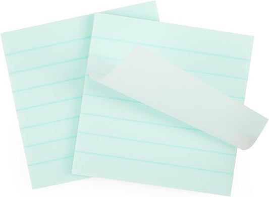 Transparent Lined Sticky Notes- 3x3 Inches, 100 Sheets, Self-Stick-Notes, Colorful Clear See Through, Waterproof, Easy to Post for Office, Home, Notebook, Meeting, Reusable (Lined Light Green