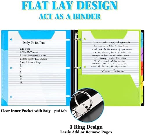 INFUN All-in-one Telescoping Binder Notebook - 2PCS, Refillable 3 Ring Notebook Binder with 1 plastic movable pocket folder,5 plastic subject dividers and graph paper and college ruled paper - Blue