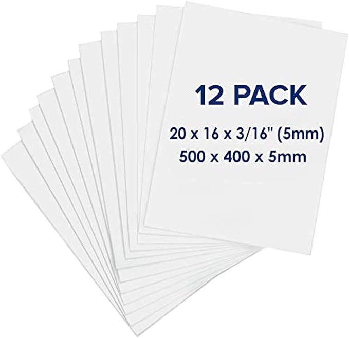 Foam Board 16 x 20 x 3/16" - Premium 12 Pack - White Poster Board, Acid Free, Double Sided, Rigid, Sign Board Foamboard for Mounting, Crafts, Paintings Prints, Art, Display, Presentation and Projects