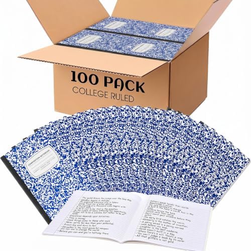 Fainne 100 Pack College Ruled Composition Notebooks Bulk B5,Blue