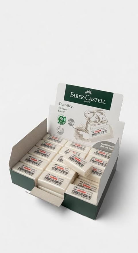 Faber-Castell Excellent Dust Free Extra Soft Clean White Pencil Eraser Bulk Pack Suitable for Drawing Art Office & School Use [Box of 30] (4 x 1.9 x 1.2cm)