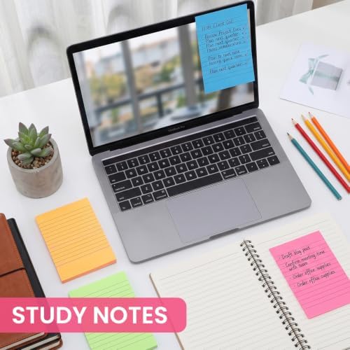 6 Pack 4x6 Lined Sticky Notes, 270 Sheets Super Sticky Memo Pads with Lines