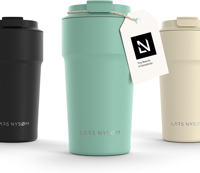 LARS NYSØM Thermo Coffee Mug to go 17oz | Travel Mug 0.5 Liter with Insulation | Leak Proof Stainless Steel Thermal Tumbler for Coffee and Tea on the Go (Aqua Turquoise, 17oz)
