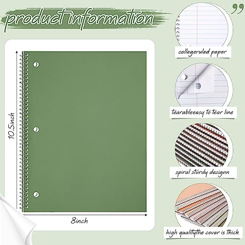 Teling 12 Pcs 1 Subject Spiral Notebook for Work College Ruled 8 x 10 1/2 Inch Spiral Journal Notebook 3 Hole Punched Paper Tear Line 70 Sheets Office School Study Supplies (Pastel Color)