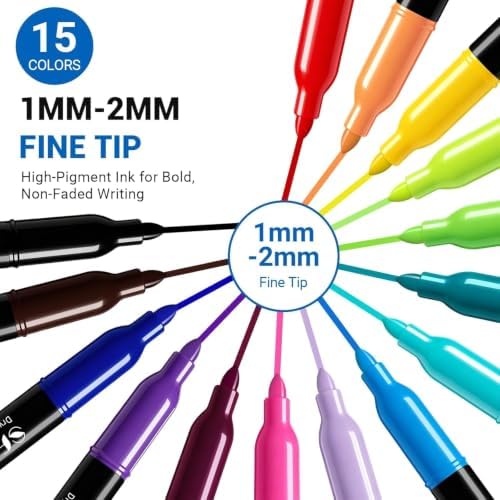 SFAIH Fine Tip Dry Erase Markers, 15 Colors, 15 Pack, 1-2mm Line, Low Odor