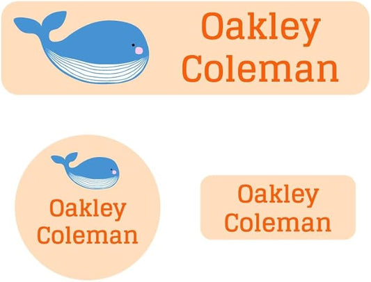 Name Bubbles - Kids Custom Name Labels for Daycare, School, Camp (144 Labels) - Personalized Waterproof Name Stickers for Clothes Tags, Lunch Boxes, Water Bottles, & School Supplies (Whale)