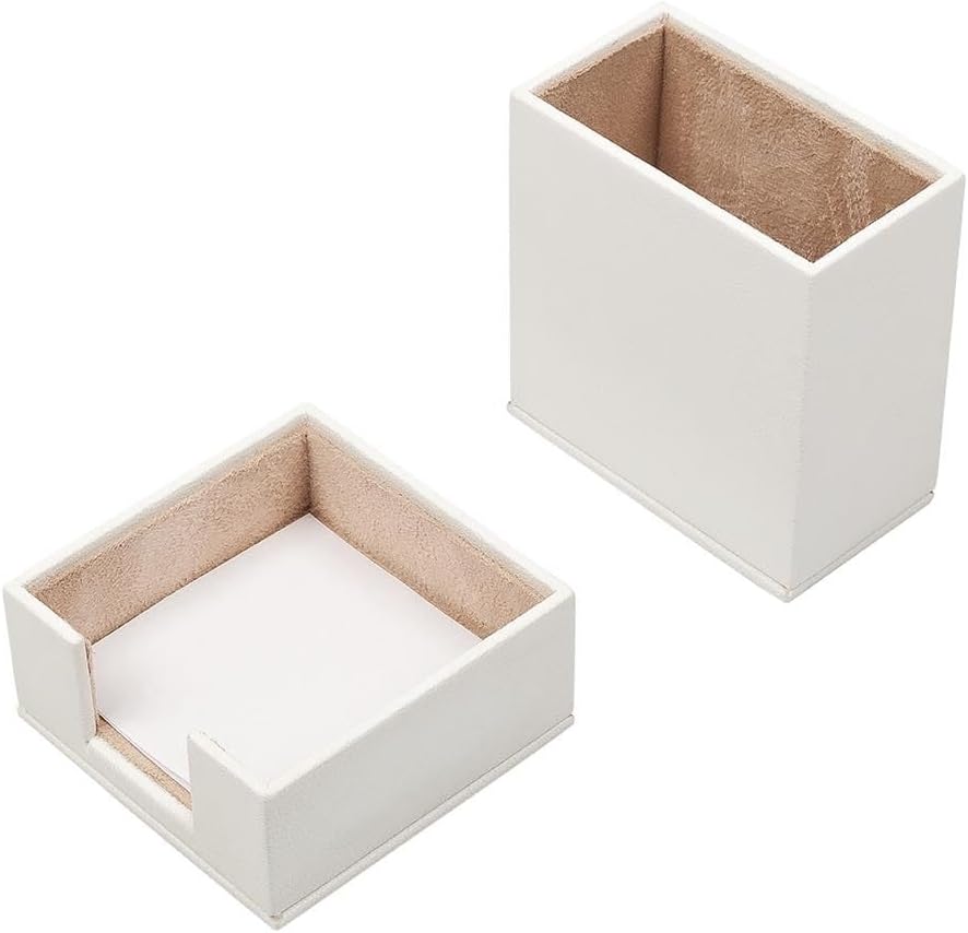 Luna Minimalist Leather Desk Set – 4 Piece Desk Organizer with Desk Pad, Pen Holder, Note Holder & Coaster – Compact Office Desk Accessories – Multiple Colors (White)