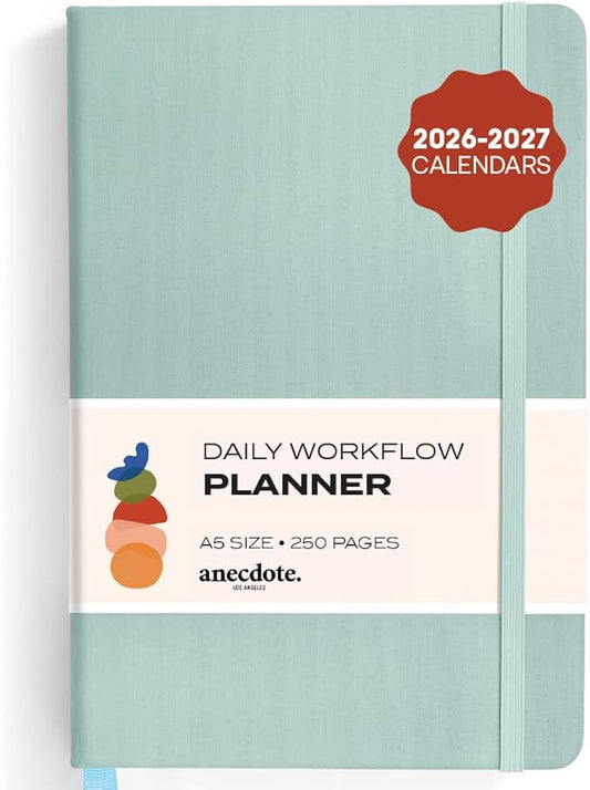 Anecdote Daily Planner w/ 2026-2027 Calendar | Start Anytime 26 Weeks Undated | 1 Page per Day | 8.5" x 5.2" | Hardcover To-Do List Organizer, Plan Your Success, Achieve Productivity Goals (Dutch Blue)
