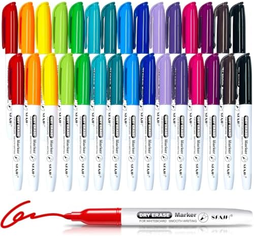 SFAIH Fine Tip Dry Erase Markers, 15 Colors, 30 Pack, 1-2mm Line, Low Odor