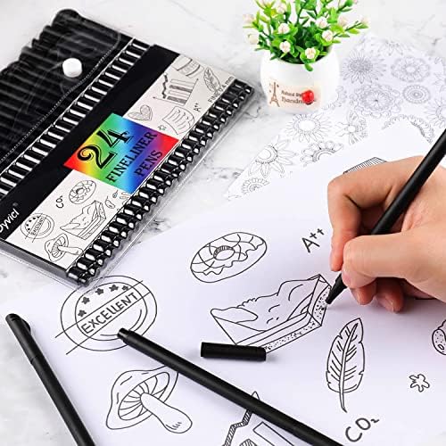Dyvicl Journal Planner Pens Black Colored Pens, 24 Pack 0.4mm Fineliner Pen Set Fine Point Markers Drawing Pens for Journaling, Note Taking, Calendar, Adult Coloring, Scrapbooking