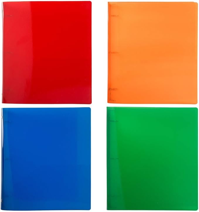 JAM PAPER Plastic 1 inch Binders - Assorted 3 Ring Binders (Red, Blue, Green & Orange) - 4/Pack