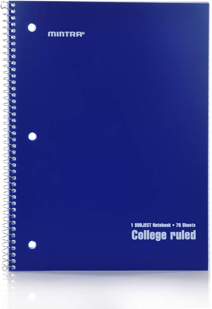 Mintra Office Spiral Notebooks Set - Primary Colors, College Ruled, Poly Waterproof Covers, Journals for School, Work, Business, Writing Pads, Teacher & Student Supplies, 70 Sheets Each, 6-Pack