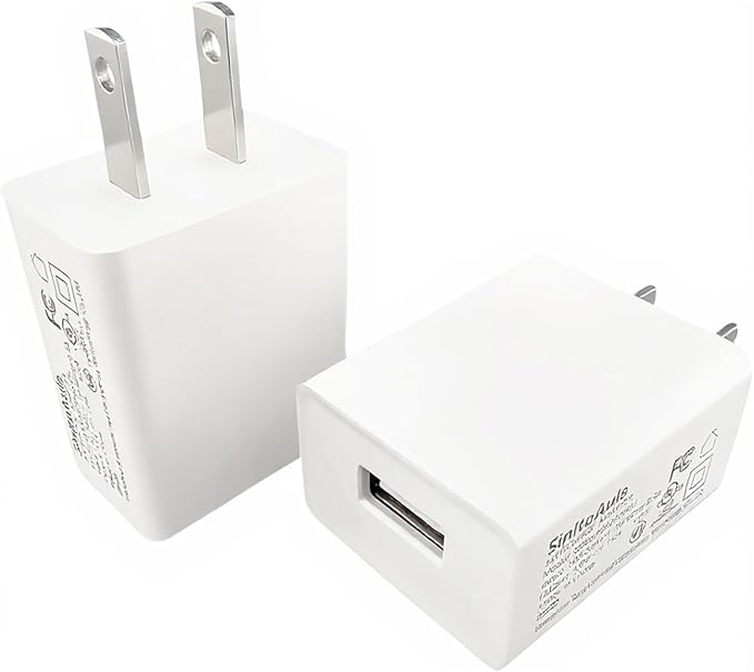 UL Listed USB Wall Charger Block (5W, White, 2pcs), 5V 1A Power Adapter for Outlet, Plug for Cell Phones, Tablets, Earphones, Power Banks, Smart Wearables, Toys and More Electronic Gadgets