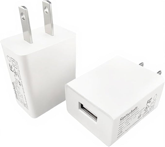 UL Listed USB Wall Charger Block (5W, White, 2pcs), 5V 1A Power Adapter for Outlet, Plug for Cell Phones, Tablets, Earphones, Power Banks, Smart Wearables, Toys and More Electronic Gadgets