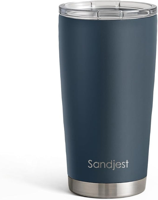 SANDJEST Stainless Steel Tumbler 20 oz, Double Wall Vacuum Insulated Mug with Lid, Travel Coffee Cup for Women Men Friends, Birthday Christmas (Deep Sea Blue)
