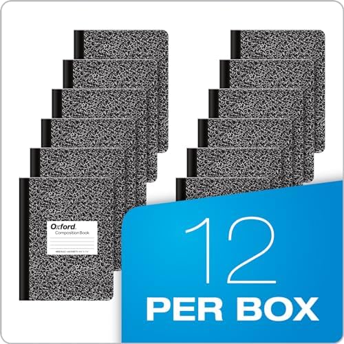 Oxford Composition Notebooks, Wide Ruled Paper, 9-3/4" x 7-1/2", Black Marble Covers, 100 Sheets, 12 per Pack (63795)