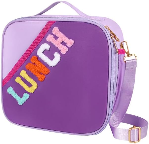 Nsrzua Lunch Bag Kids,Insulated Lunch Bag With Adjustable Shoulder Strap,Reusable Lunch Bag for Kids, Girls,Boys, lunch Bag Women,Preppy Lunch Box for School,Travel, Picnic (dark purple)