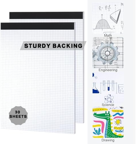 Thboxes Graph Paper Pad 2 Pack, 11.6 x 8.5 In, 4x4 Grid, 30 Sheets