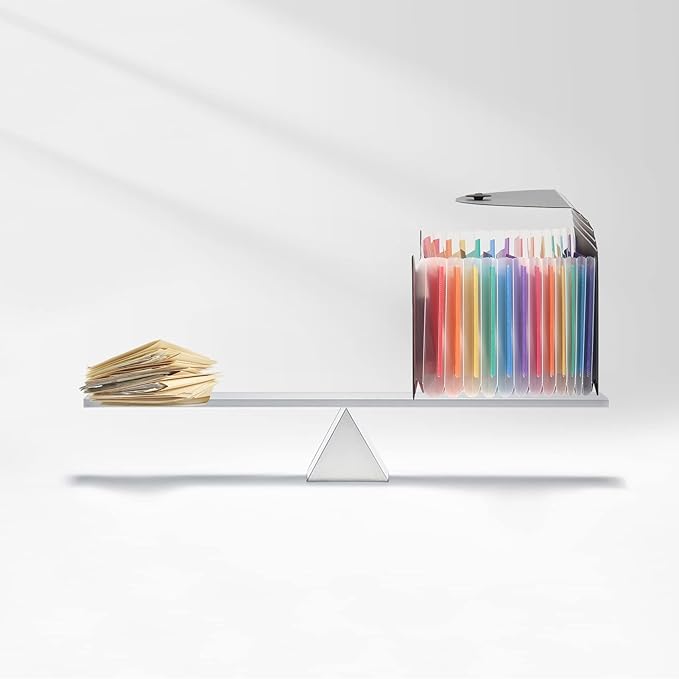 Uquelic Stand Receipt Organizer Folder - 13 Pockets Expanding Coupons Storage/Rainbow Large Capacity Bill Organizer for Desk with Label, in Case I Go Missing Binder Organizer (Black)
