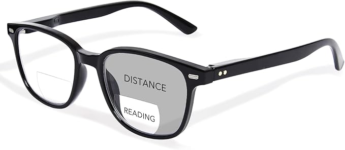 Bifocal Reading Glasses for Women, Blue Light Blocking Computer Readers with Spring Hinges, Retro Square Frame